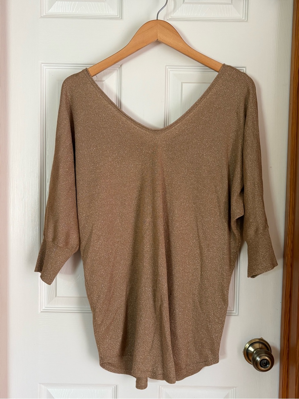 Express Gold Metallic Shimmer Convertible Button Back Sweater Size L